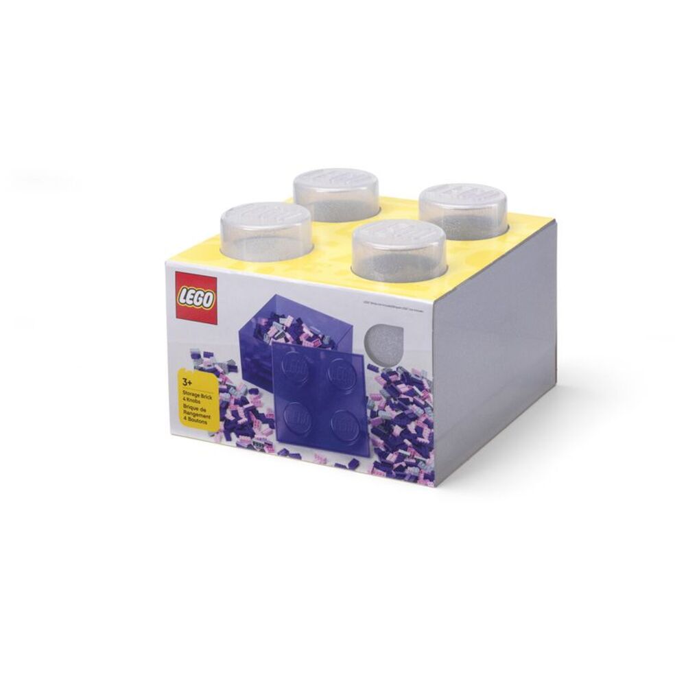 LEGO Stackable Storage Brick with 4 Knobs, Translucent with a Glitter Top Lid